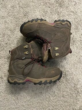 The North Face Brown Hiking Boots with Maroon Accents